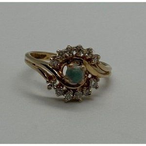 14K YELLOW GOLD JADEITE & DIAMONDS RING SIZE 3
